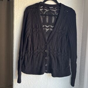 Torrid Women 00 Cardigan Pointelle Knit Black Button V-Neck Sweater Crochet